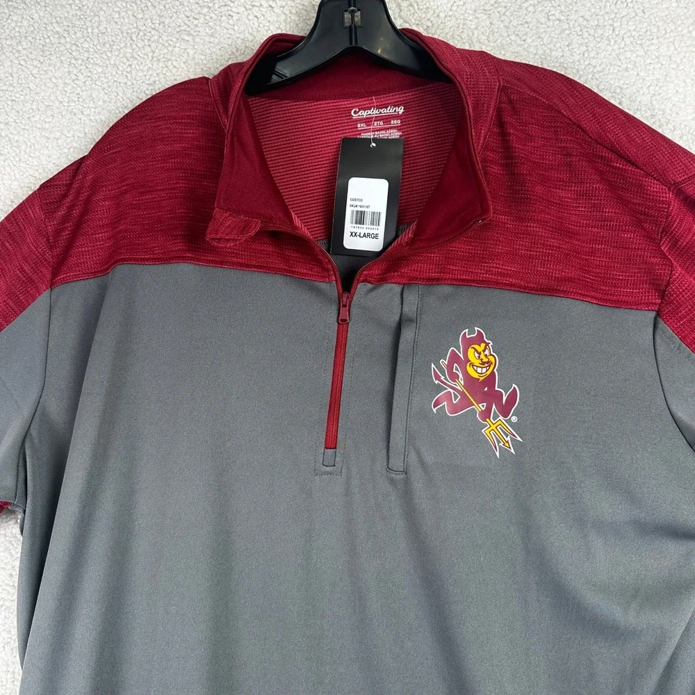 ASU Sun Devils Quarter Zip Captivating Pullover Mens 2XL Gray Maroon Sparky NCAA